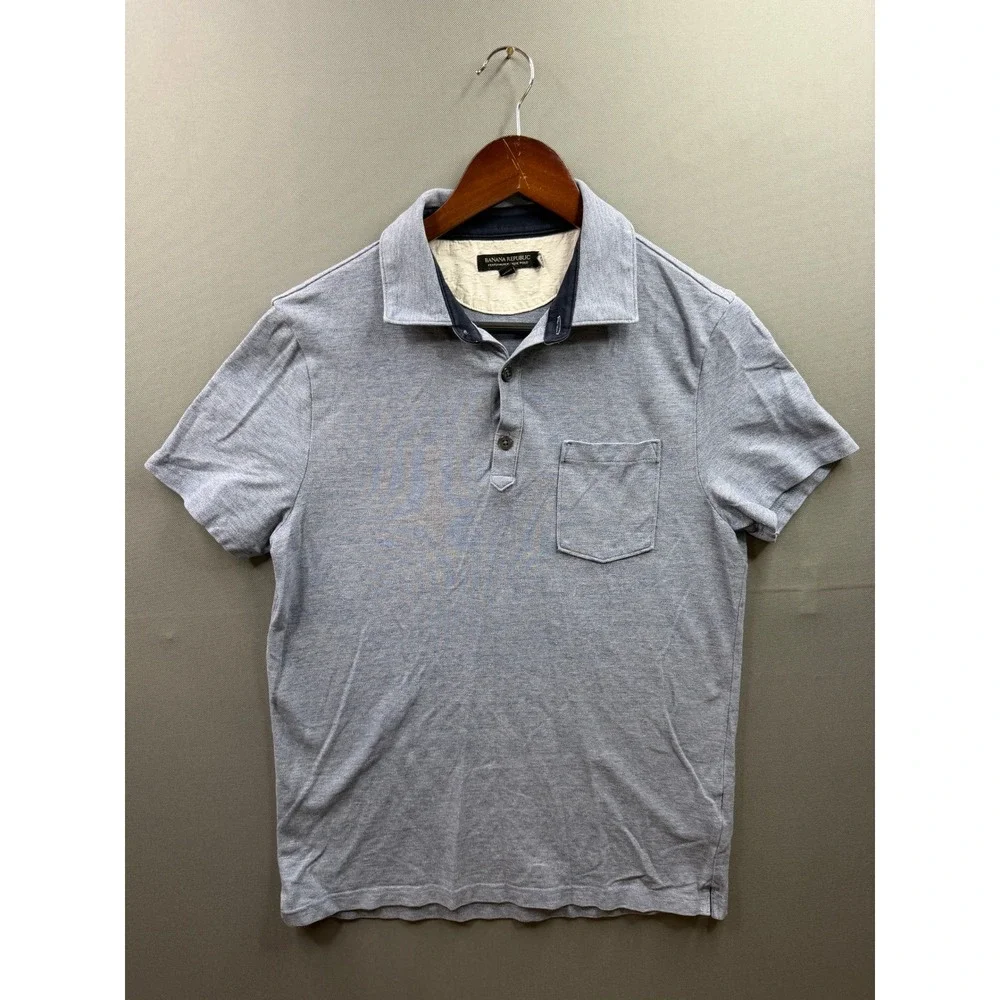 Banana Republic Polo Shirt Mens Blue Performance Pique Pocket Small